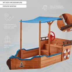 - Bac à sable aspect bateau avec banc MATSCHEKISTE - 160 x 78 cm