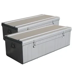 2 cantines métal gris 90/100 cm, 166L+220L avec poignées, cadenassables et empilables, Snor