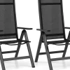 2 Chaise de Jardin Pliante Dossier Réglable en 7 Positions Accoudoirs Légère Portable en Alliage d Aluminium Maille Noir