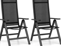 2 Chaise de Jardin Pliante Dossier Réglable en 7 Positions Accoudoirs Légère Portable en Alliage d Aluminium Maille Noir