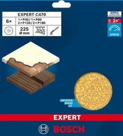 6 disques abrasifs Bosch Expert C470 ⌀225mm grain 40/80/120/180