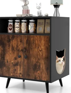 2 en 1 Armoire à Litière pour Chat Maison pour Chat avec Compartiment Ouvert Kits Anti-Éclaboussures