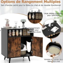 2 en 1 Armoire à Litière pour Chat Maison pour Chat avec Compartiment Ouvert Kits Anti-Éclaboussures