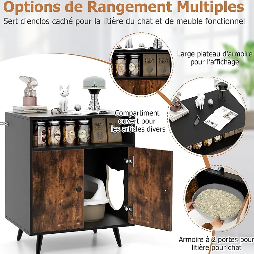 2 en 1 Armoire à Litière pour Chat Maison pour Chat avec Compartiment Ouvert Kits Anti-Éclaboussures