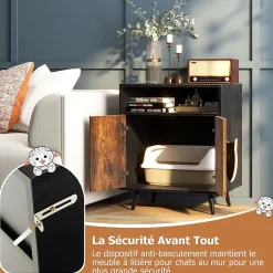 2 en 1 Armoire à Litière pour Chat Maison pour Chat avec Compartiment Ouvert Kits Anti-Éclaboussures