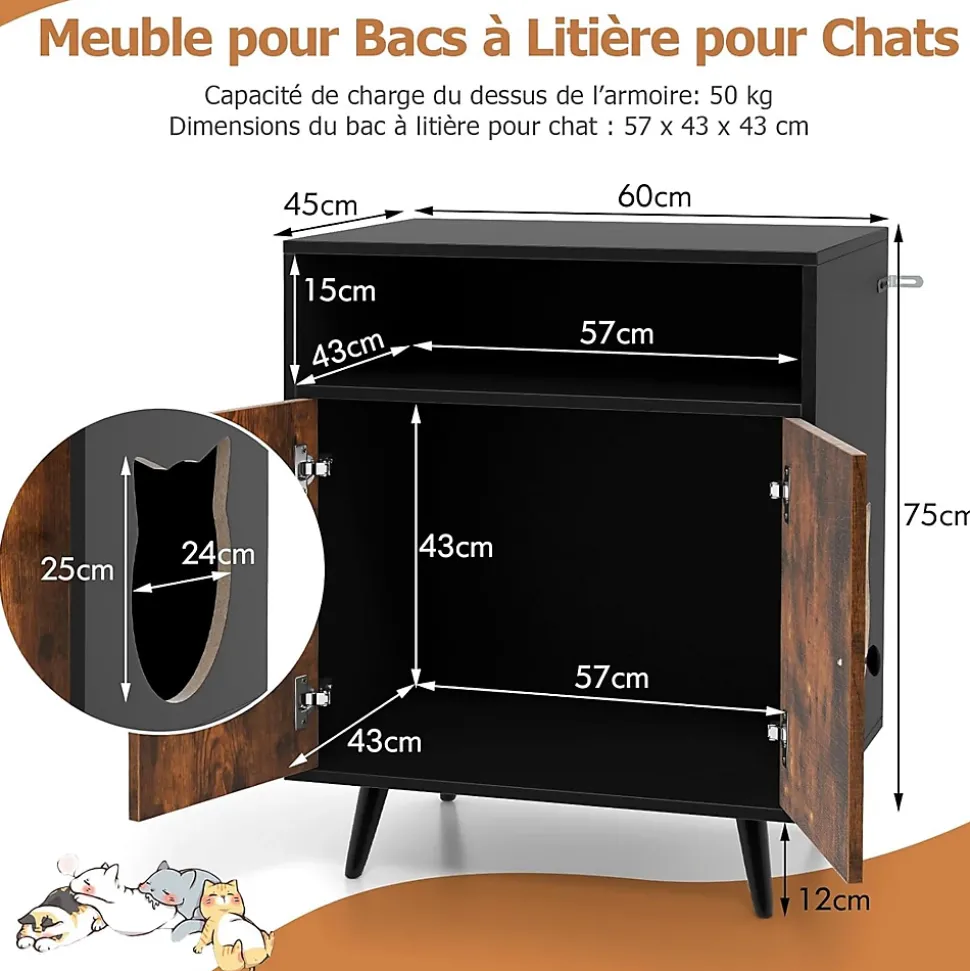 2 en 1 Armoire à Litière pour Chat Maison pour Chat avec Compartiment Ouvert Kits Anti-Éclaboussures