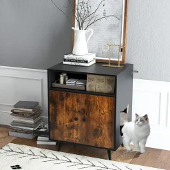 2 en 1 Armoire à Litière pour Chat Maison pour Chat avec Compartiment Ouvert Kits Anti-Éclaboussures