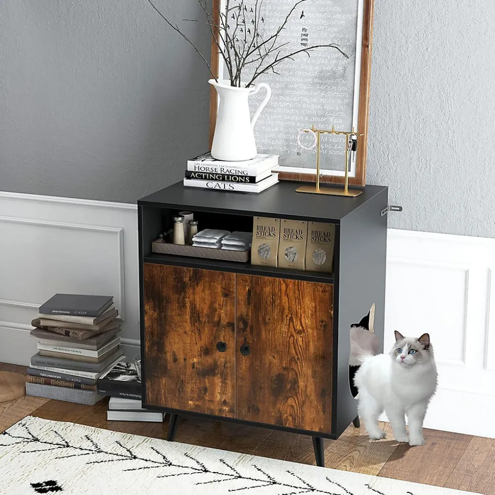 2 en 1 Armoire à Litière pour Chat Maison pour Chat avec Compartiment Ouvert Kits Anti-Éclaboussures