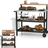 2 en 1 Desserte Jardin Exterieur avec Plateau Rabattable, Desserte Plancha Barbecue 3 Niveaux 135+45+25KG,116x55x130CM