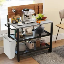 2 en 1 Desserte Jardin Exterieur avec Plateau Rabattable, Desserte Plancha Barbecue 3 Niveaux 135+45+25KG,116x55x130CM