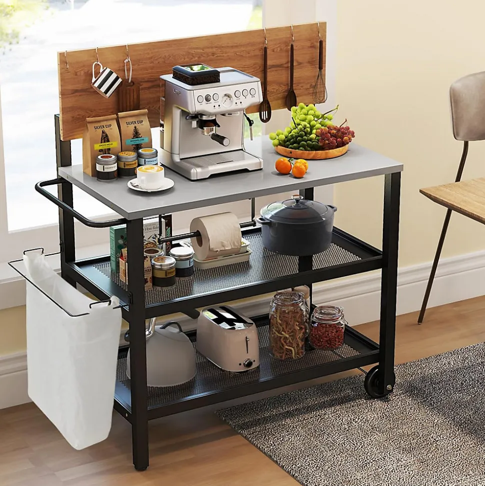 2 en 1 Desserte Jardin Exterieur avec Plateau Rabattable, Desserte Plancha Barbecue 3 Niveaux 135+45+25KG,116x55x130CM