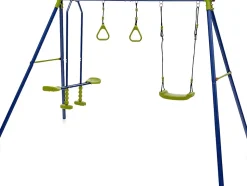 3 en 1 Ensemble de Portique et Balançoire 3 Agrès Charge 200kg Tape Suspendu 2 Anneaux de Gymnastique 177cm H