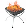 3 en 1 Foyer à Bois Pliable Extérieur, Basero Barbecue de Camping Pliable pour Cuisine en Plein airGrilles, 45 x 45 x 49 cm