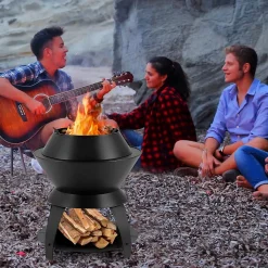 3 en 1 Foyer Extérieur 50 x 58 CM,avec Cendrier et Anneau Amovible, Combustion Complète et Sans Fumée, pour Camping, Barbecue
