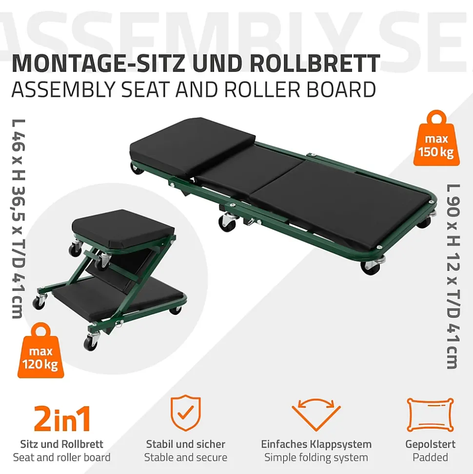 2 en 1 Siege d atelier et chariot mecanicien a roues ECD Germany en acier 360 degres jusqu a 150 kg