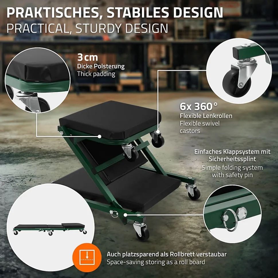 2 en 1 Siege d atelier et chariot mecanicien a roues ECD Germany en acier 360 degres jusqu a 150 kg