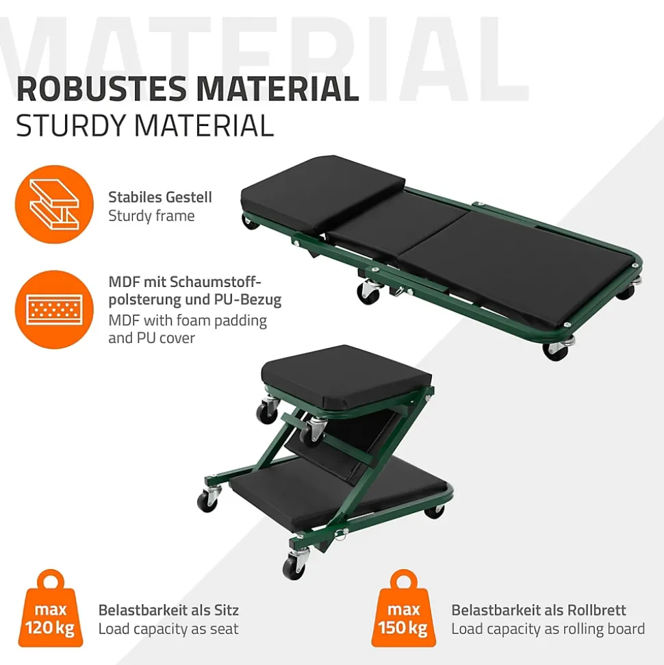 2 en 1 Siege d atelier et chariot mecanicien a roues ECD Germany en acier 360 degres jusqu a 150 kg