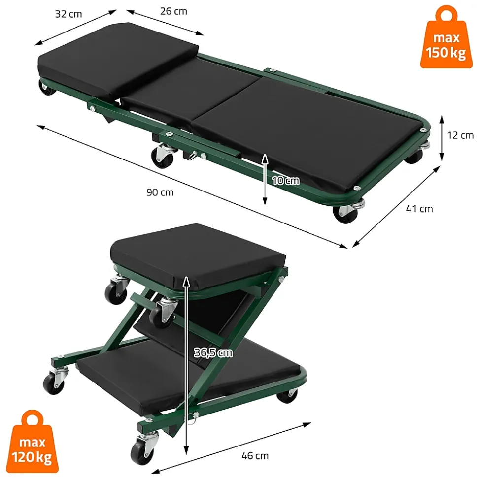 2 en 1 Siege d atelier et chariot mecanicien a roues ECD Germany en acier 360 degres jusqu a 150 kg