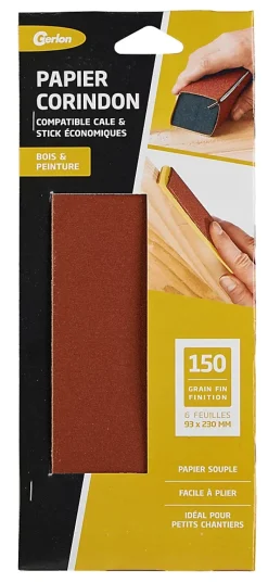 6 feuilles d'abrasif corindon grain fin