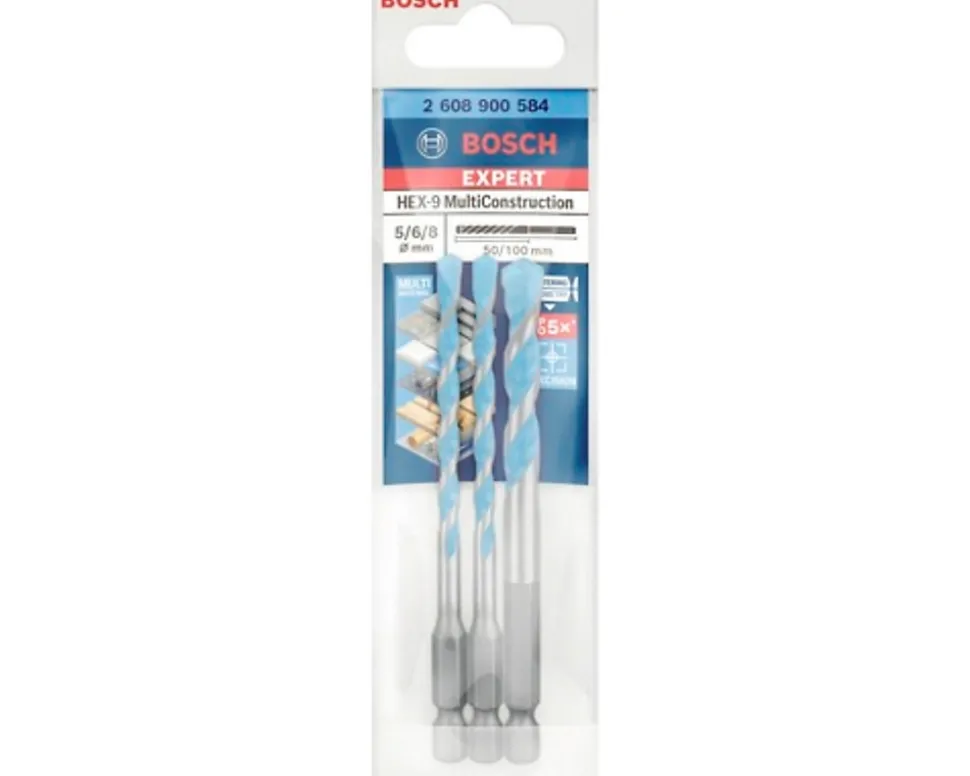 3 forets multi-matériaux Bosch pro Hex-9 Expert Ø 5/6/8 x 100 mm
