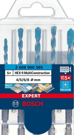 5 forets multi-matériaux Bosch pro Hex-9 Expert Ø.4/5/6/8 mm