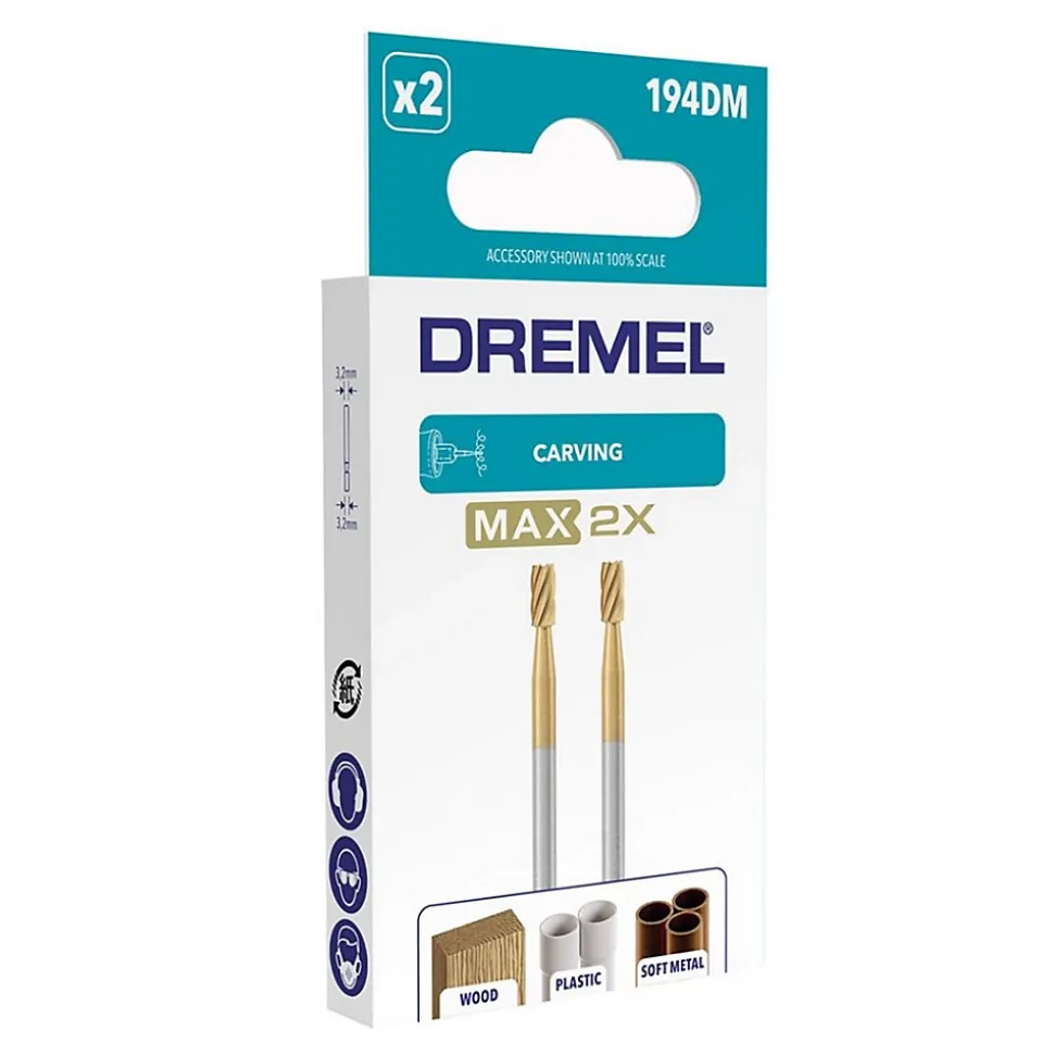 2 fraises à graver acier rapide revêtu de nitrure de titane Dremel Max 194