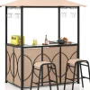 3 Pcs Abri Barbecue avec Bar Extérieur Table de Bar en Verre Trempé 2 Tabourets Porte Verres Abri de Grill Double Toit