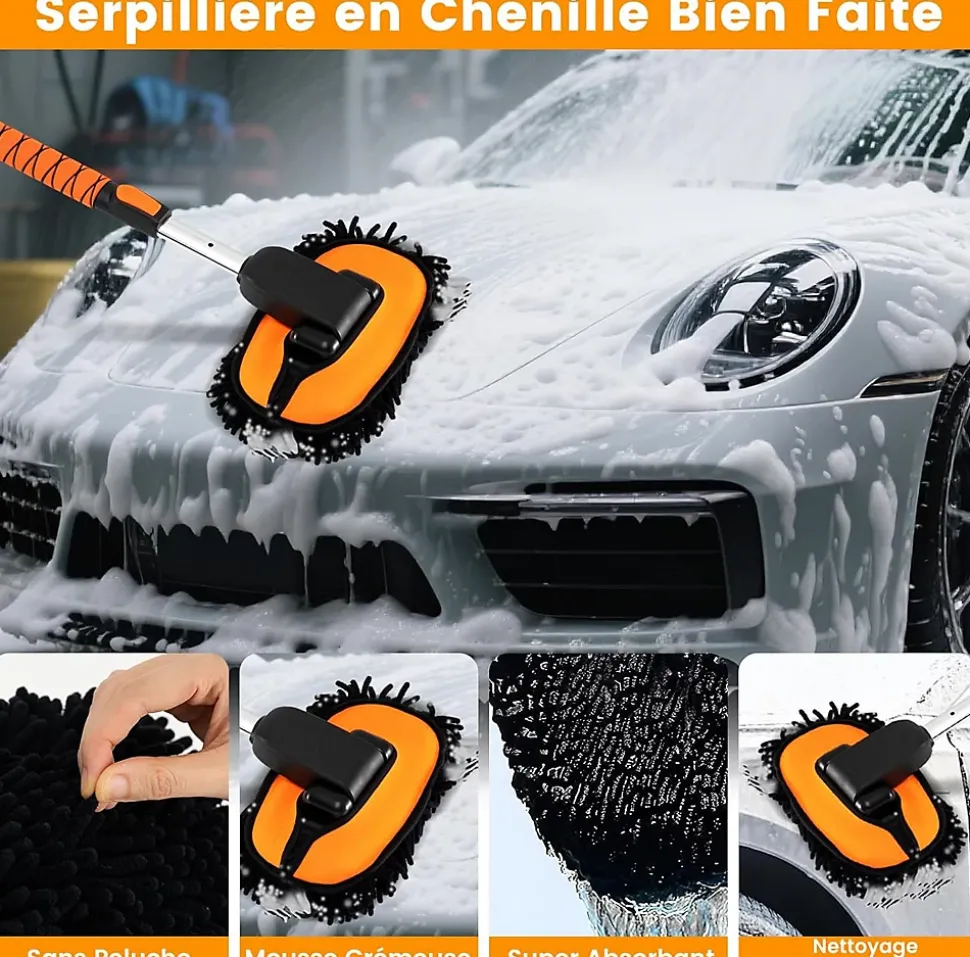 10 Pcs Kit Nettoyage Voiture, 6 in 1 Brosse Pare Brise et Grattoir Voiture, Tête de Balai Rotation, pour Véhicules, Motos, Roues