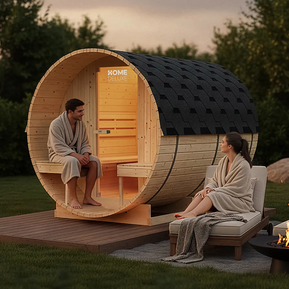- Sauna extérieur à tonneau LAHTI DELUXE L - 195 x 220 cm pour 4 personnes
