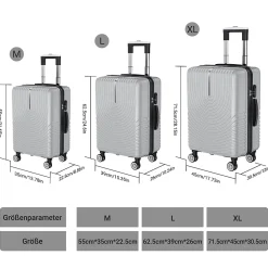 3 Tailles De Bagages à Coque Rigide Avec Serrure à Combinaison, Roulettes Pivotantes