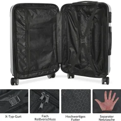 3 Tailles De Bagages à Coque Rigide Avec Serrure à Combinaison, Roulettes Pivotantes