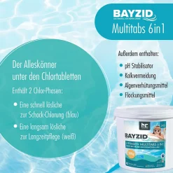 1 x 5 Kg Bayzid Galets De Chlore Multi-fonction 6-en-1 De 200g - Biphase