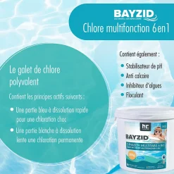 1 x 5 Kg Bayzid Galets De Chlore Multi-fonction 6-en-1 De 200g - Biphase