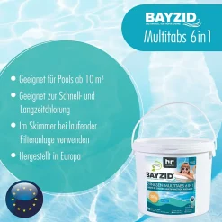 1 x 5 Kg Bayzid Galets De Chlore Multi-fonction 6-en-1 De 200g - Biphase