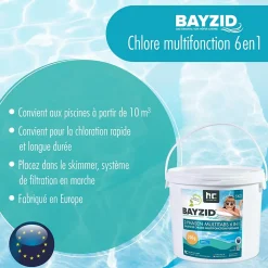 1 x 5 Kg Bayzid Galets De Chlore Multi-fonction 6-en-1 De 200g - Biphase