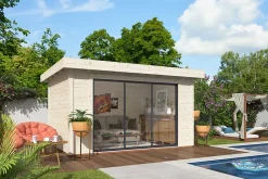 Abri / Studio de jardin Lydia en bois naturel ép.28 mm surface totale 15m²