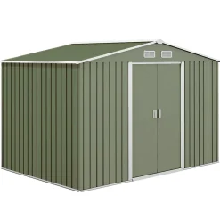 Abri de jardin - cabanon double porte coulissante - fondation incluse - dim. 277 x 191 x 192 cm - tôle d'acier ondulée vert clair
