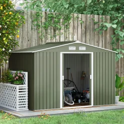 Abri de jardin - cabanon double porte coulissante - fondation incluse - dim. 277 x 191 x 192 cm - tôle d'acier ondulée vert clair
