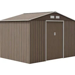 Abri de jardin - cabanon double porte coulissante, fondation incluse - 277 x 191 x 192 cm - tôle d'acier ondulée effet bois