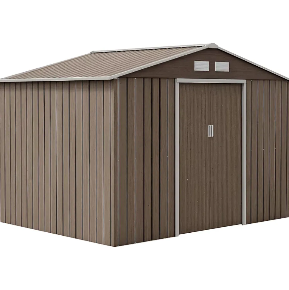 Abri de jardin - cabanon double porte coulissante, fondation incluse - 277 x 191 x 192 cm - tôle d'acier ondulée effet bois