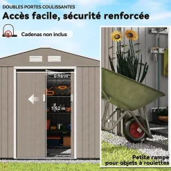 Abri de jardin - cabanon double porte coulissante, fondation incluse - 277 x 191 x 192 cm - tôle d'acier ondulée effet bois