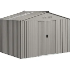 Abri de jardin 5,4 m² - cabanon double porte coulissante - fondation incluse - 277 x 195 x 192 cm - tôle d'acier ondulée gris