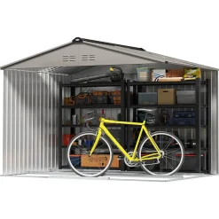 Abri de jardin 5,4 m² - cabanon double porte coulissante - fondation incluse - 277 x 195 x 192 cm - tôle d'acier ondulée gris