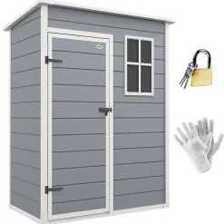 Abri de jardin - remise pour outils - cabanon porte verrouillable, fenêtre - dim. 151L x 92l x 193H cm - alu PP gris blanc