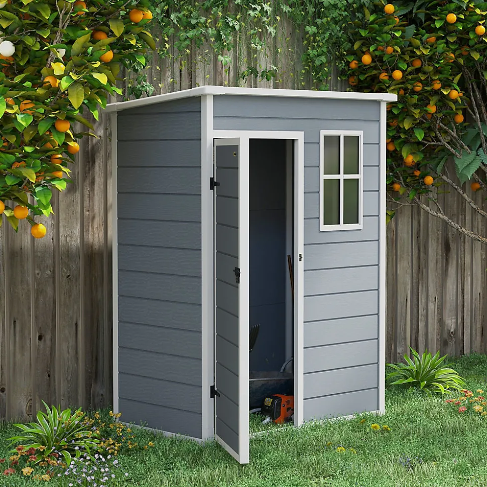 Abri de jardin - remise pour outils - cabanon porte verrouillable, fenêtre - dim. 151L x 92l x 193H cm - alu PP gris blanc