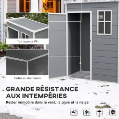 Abri de jardin - remise pour outils - cabanon porte verrouillable, fenêtre - dim. 151L x 92l x 193H cm - alu PP gris blanc