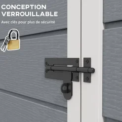 Abri de jardin - remise pour outils - cabanon porte verrouillable, fenêtre - dim. 151L x 92l x 193H cm - alu PP gris blanc