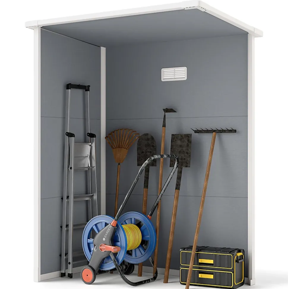 Abri de jardin - remise pour outils - cabanon porte verrouillable, fenêtre - dim. 151L x 92l x 193H cm - alu PP gris blanc