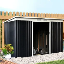 Abri de jardin - remise pour outils - cabanon portes verrouillables - dim. 2,8L x 1,3l x 1,72H m - tôle d'acier gris noir