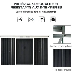 Abri de jardin - remise pour outils - cabanon portes verrouillables - dim. 2,8L x 1,3l x 1,72H m - tôle d'acier gris noir